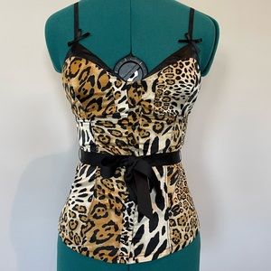 GUESS Leopard Print Corset Camisole Top